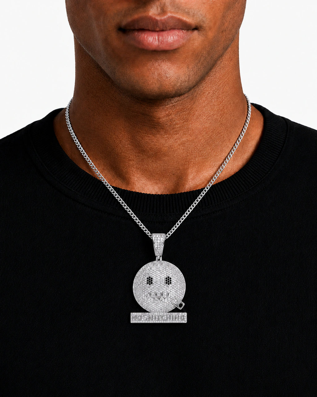 Iced CZ No Snitching Smiley Pendant Necklace
