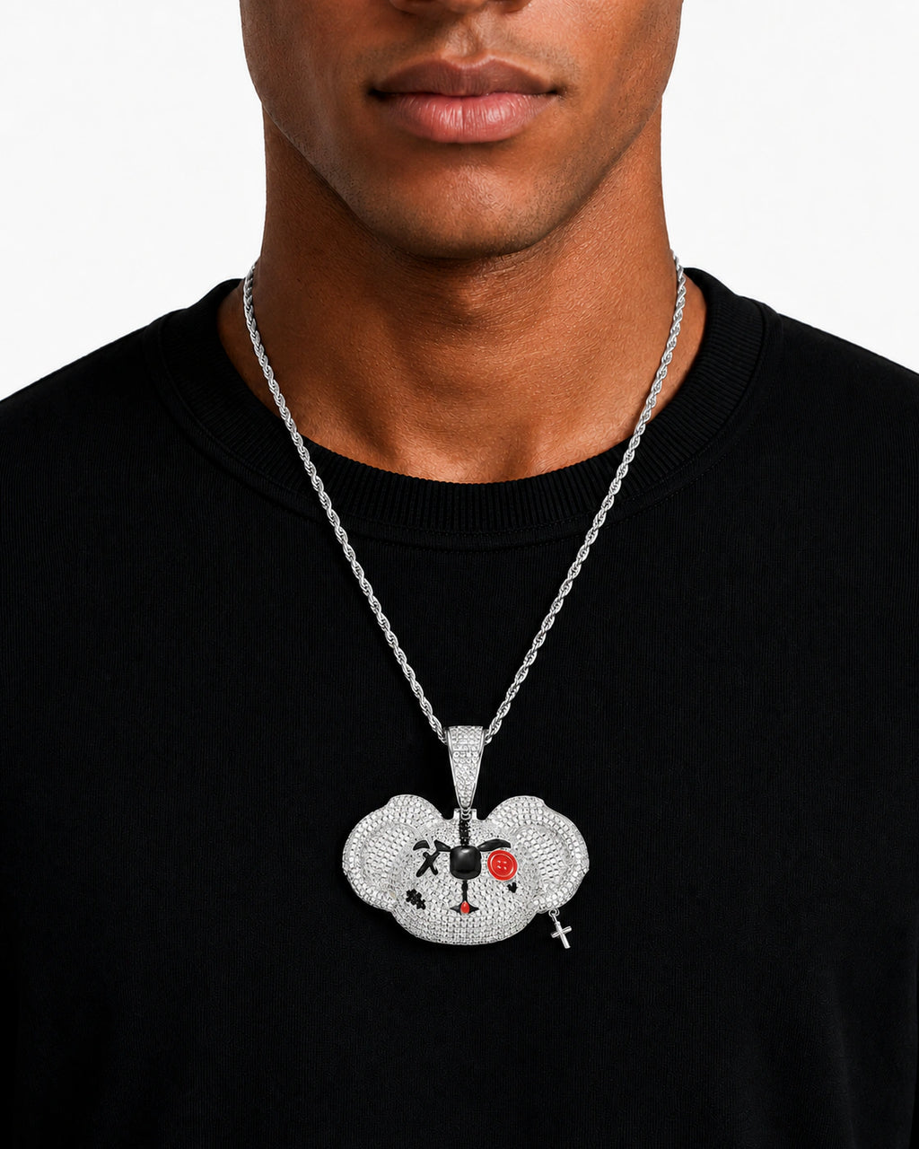 Iced CZ Stone-Set Cartoon Face Pendant Necklace