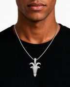 Iced CZ Pave Horned Goat-Head Pendant Necklace
