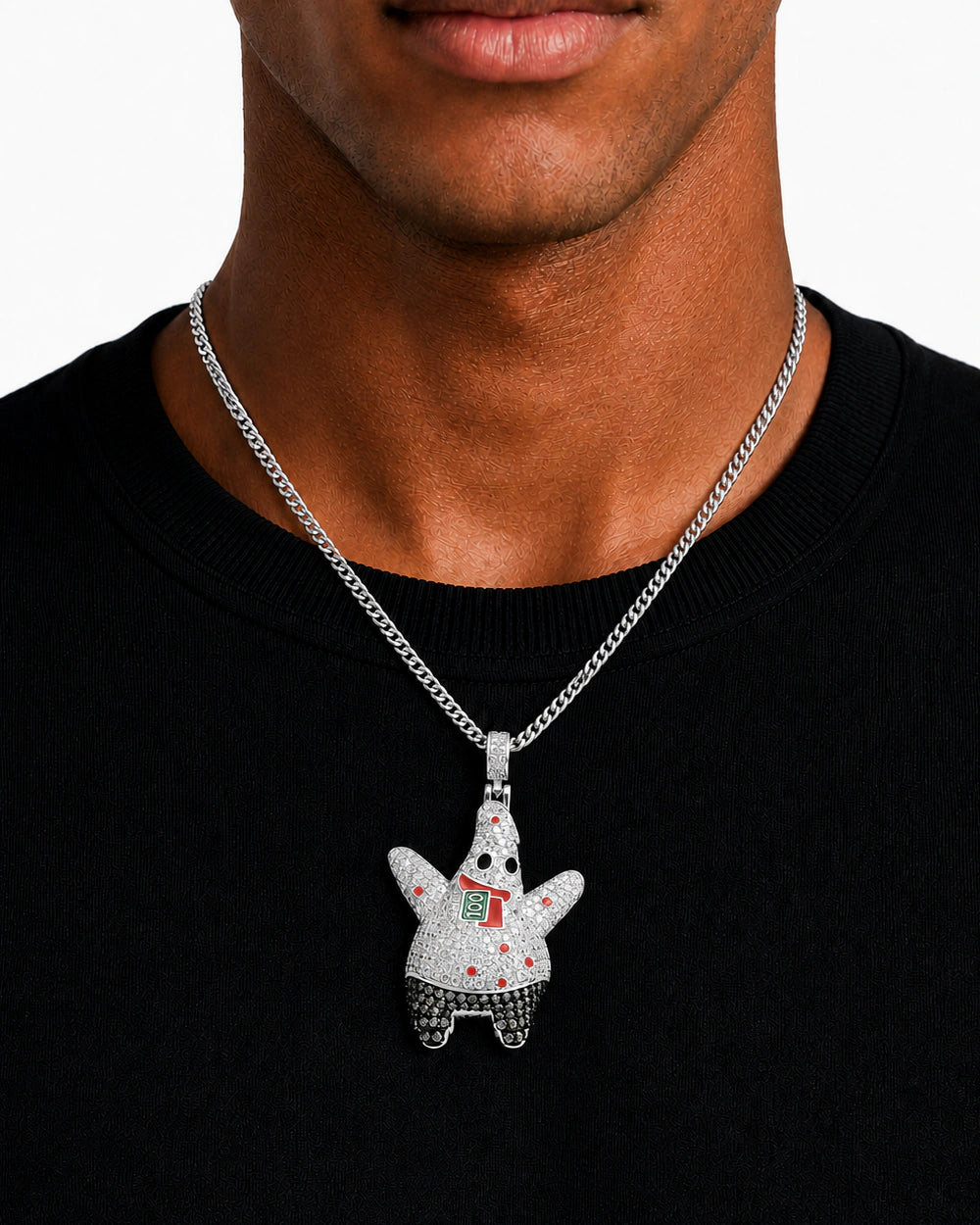 Iced CZ Starfish Character Pendant Necklace