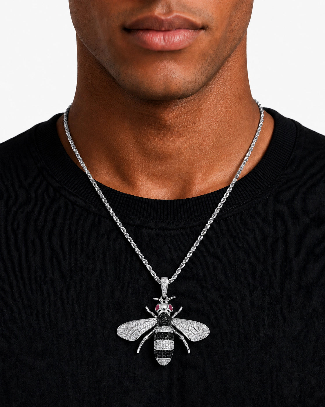 Iced CZ Bee Pendant Necklace