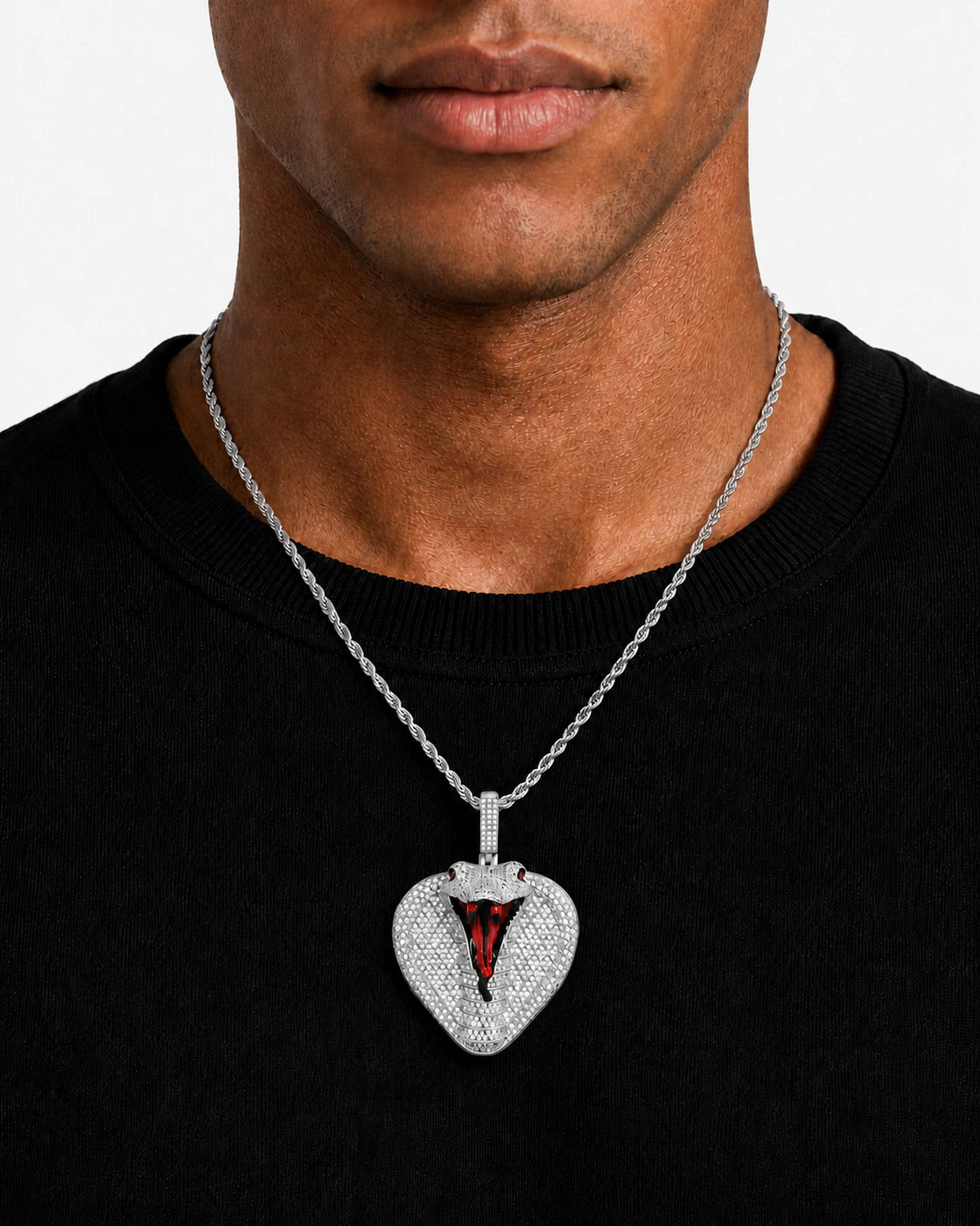 Iced CZ Pave Cobra Head Pendant Necklace