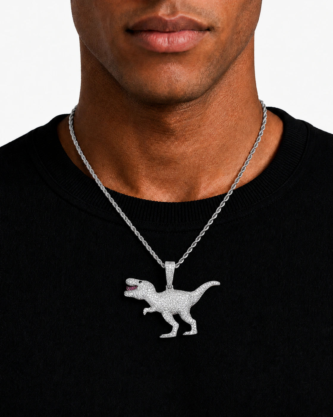 Iced CZ Dinosaur Pendant Necklace