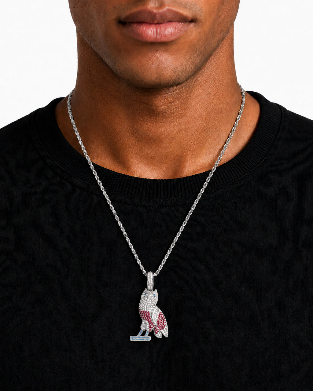 Iced CZ Pave-Style Owl Pendant Necklace