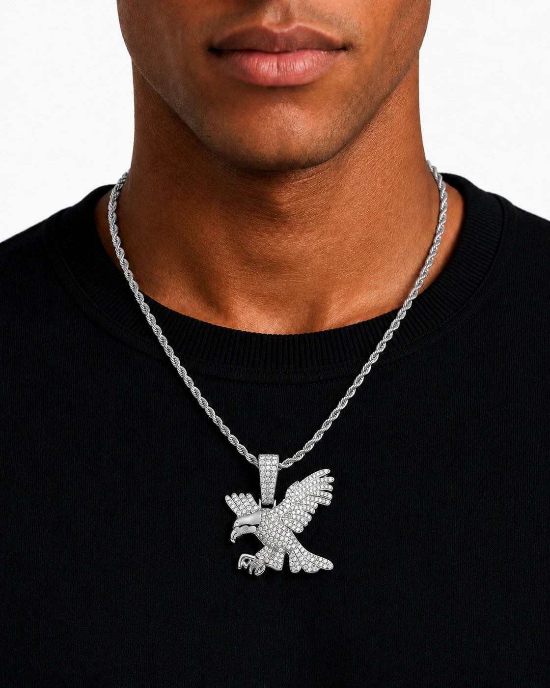 Iced CZ Eagle Pendant Necklace