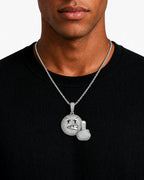 Iced CZ Pave Angry Face & Fist Pendant Necklace
