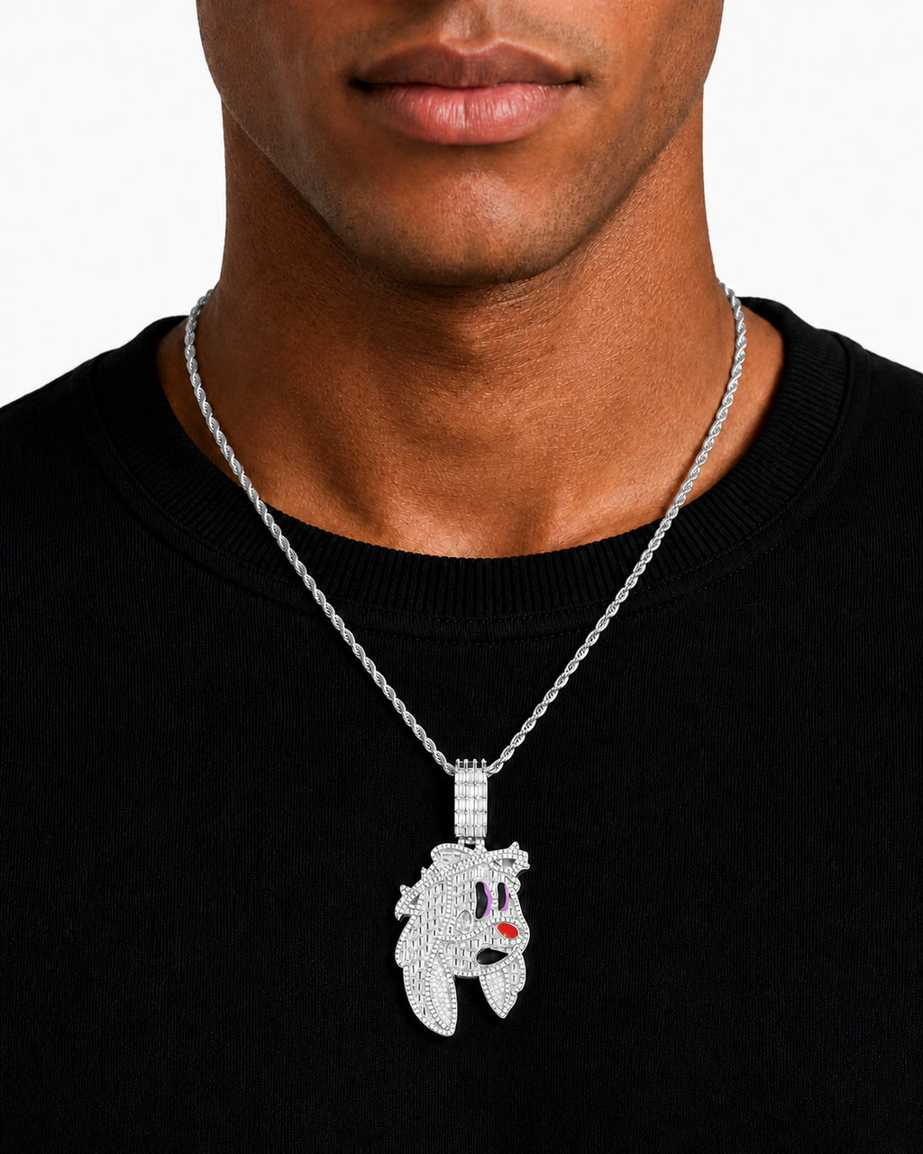 Iced CZ Cartoon Face Pendant Necklace