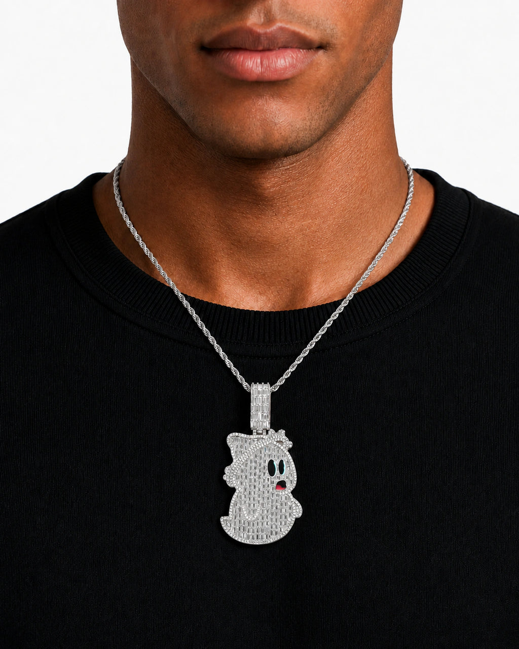 Iced CZ Ghost Pendant Necklace