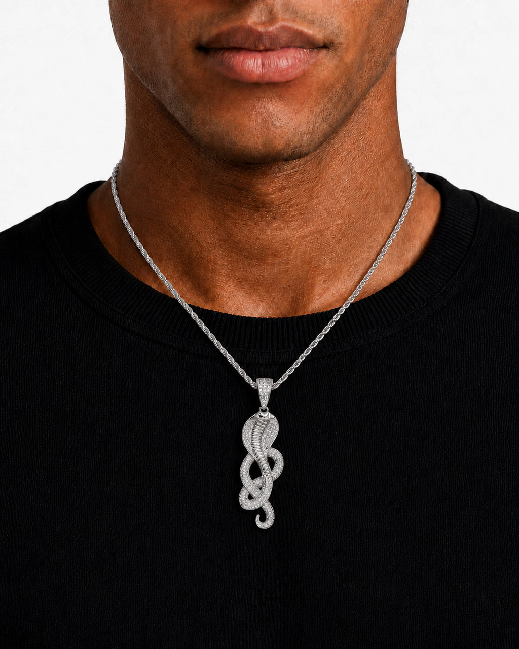 Iced CZ Cobra Spiral Pendant Necklace