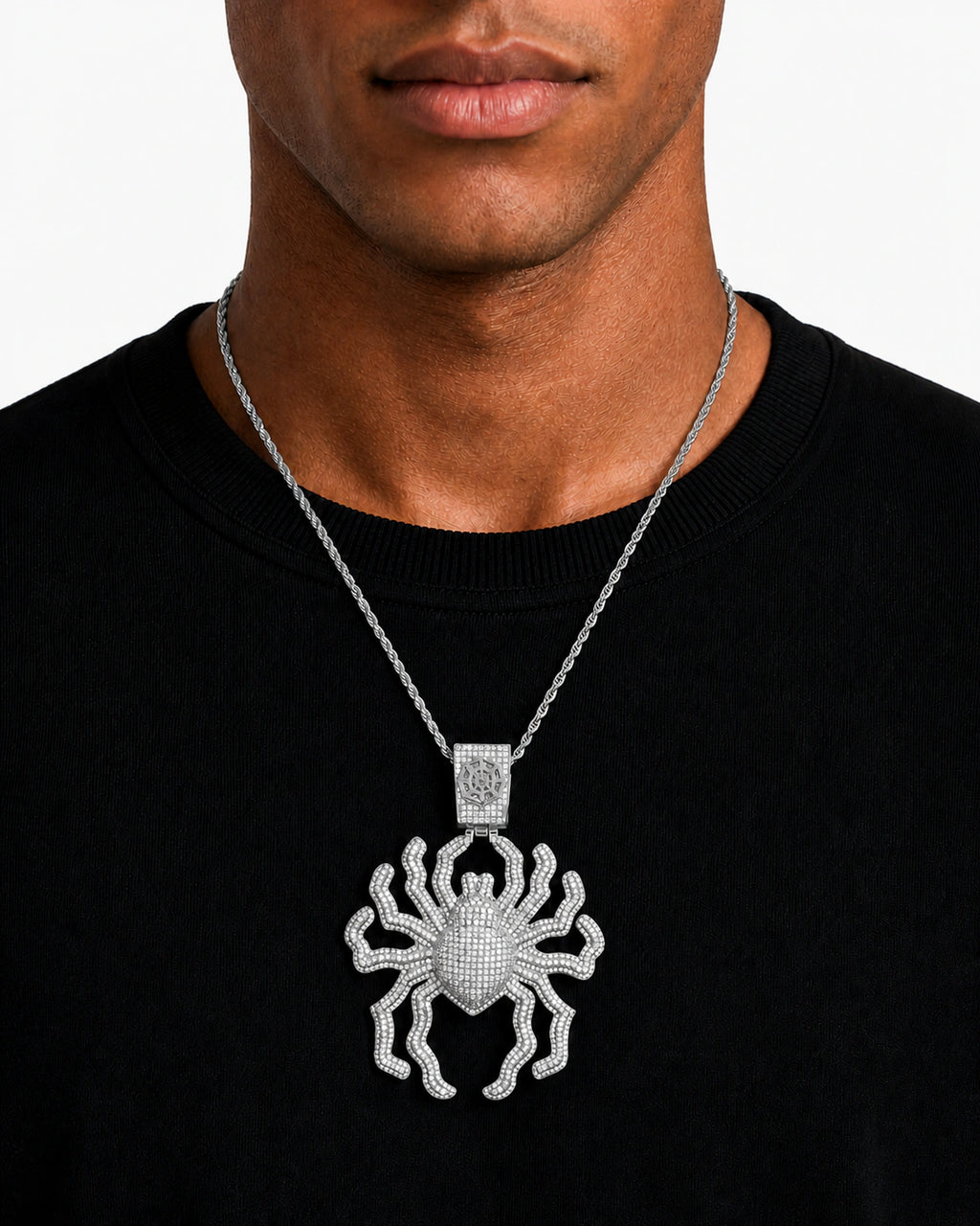 Iced CZ Spider Pendant Necklace