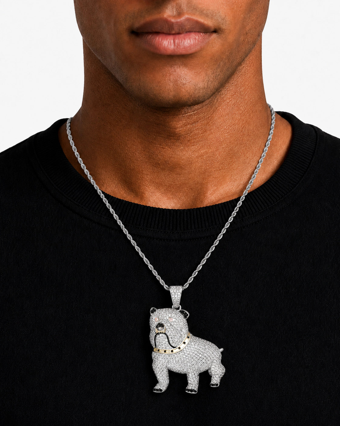 Iced CZ Bulldog Pendant Necklace