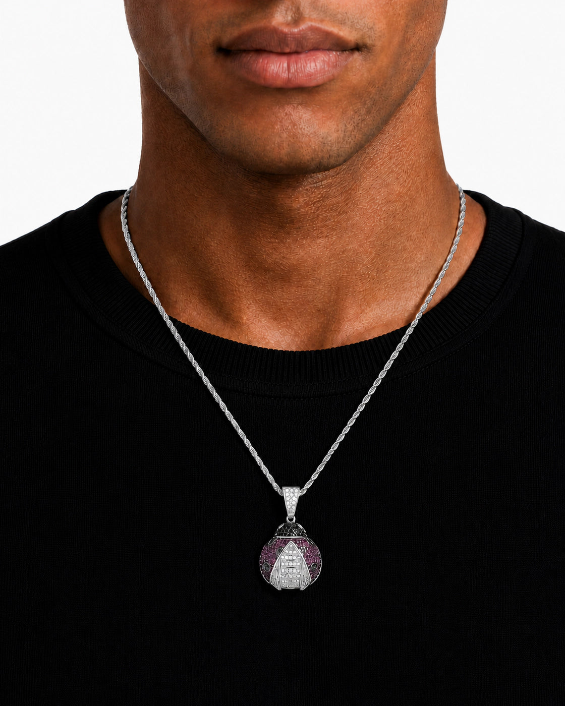 Iced CZ Ladybug Pendant Necklace