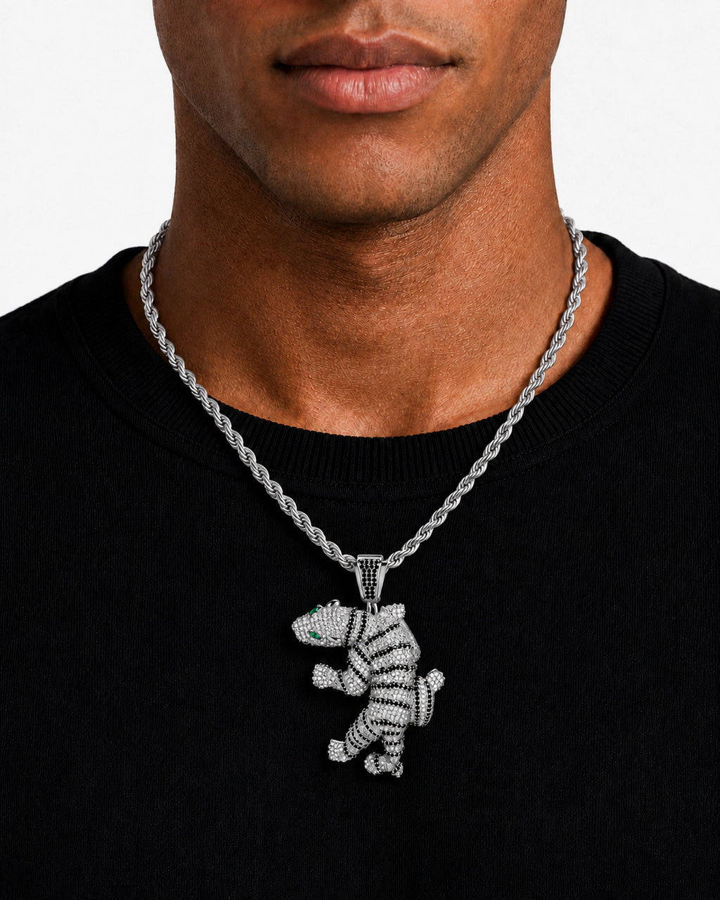 Iced CZ Wrapped Dinosaur Character Pendant Necklace