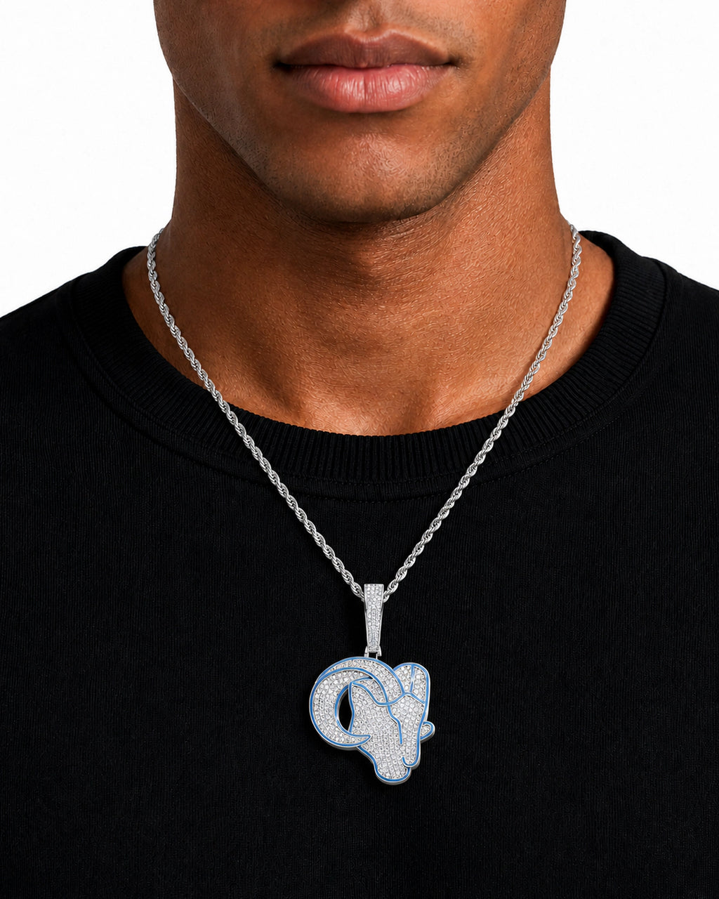 Iced CZ Ram Head Pendant Necklace