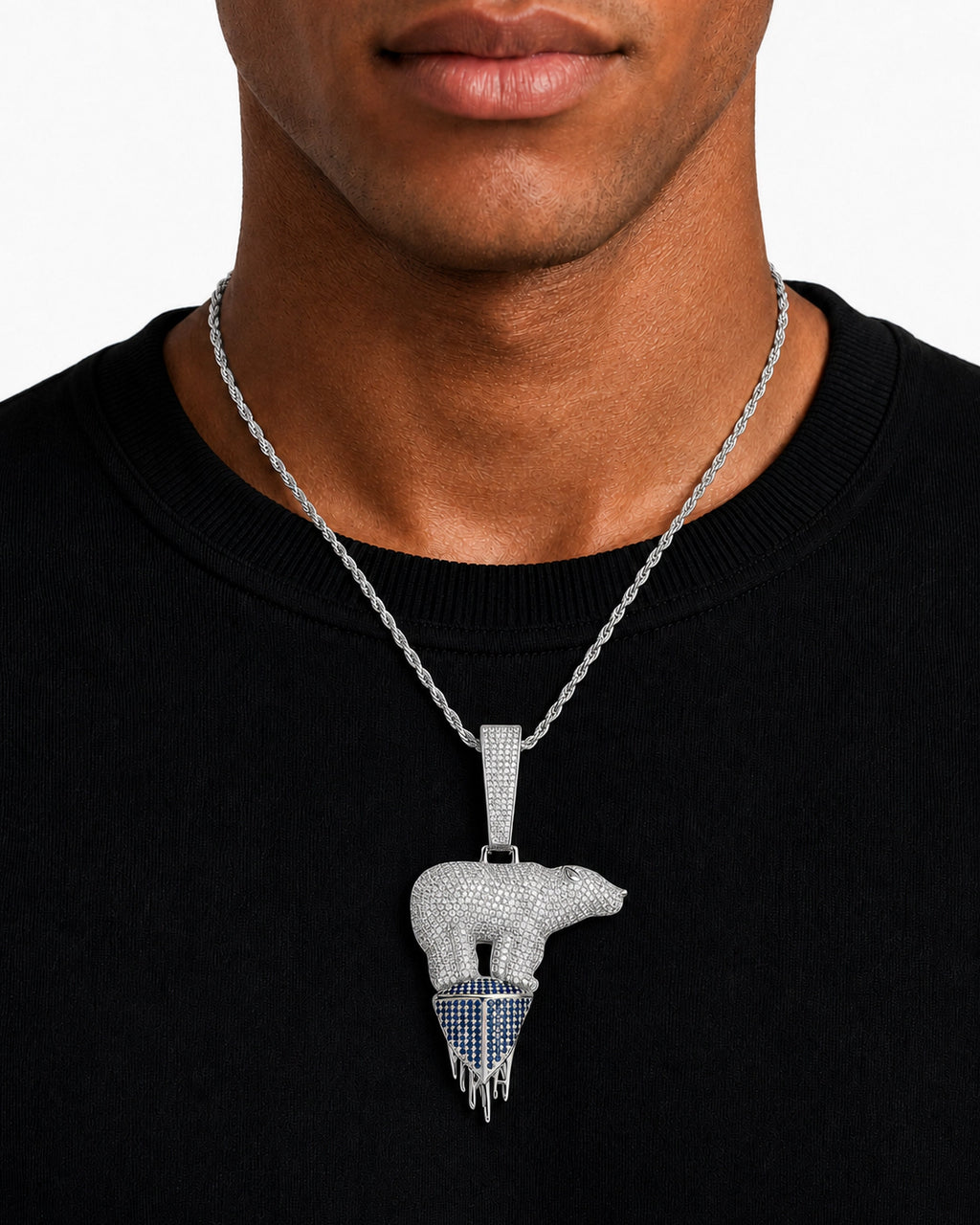 Iced CZ Polar Bear Melting Pendant Necklace
