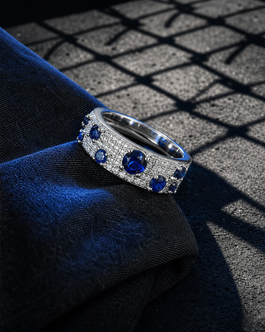 8MM Blue Gem Moissanite Pavé Ring