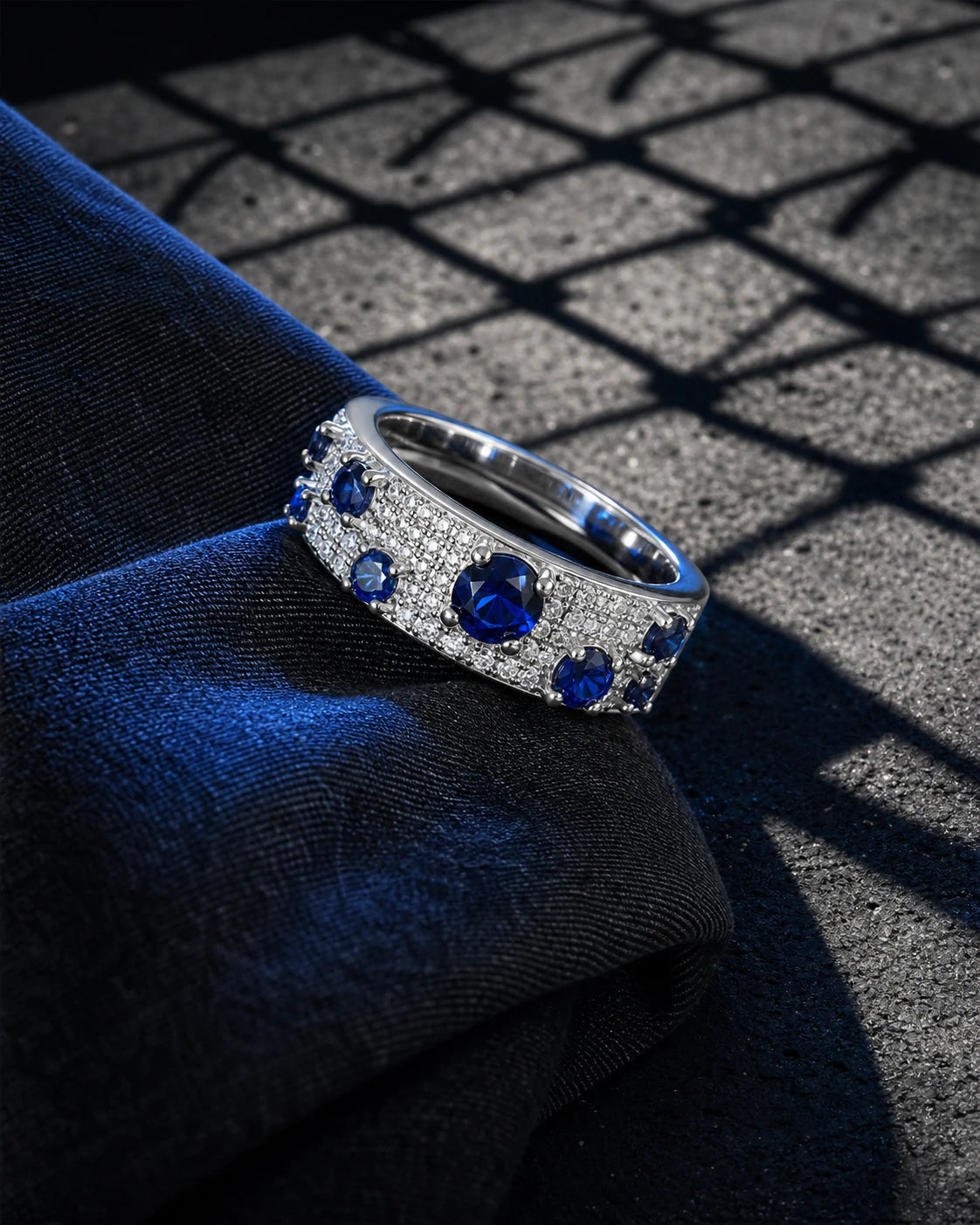 8MM Blue Gem Moissanite Pavé Ring