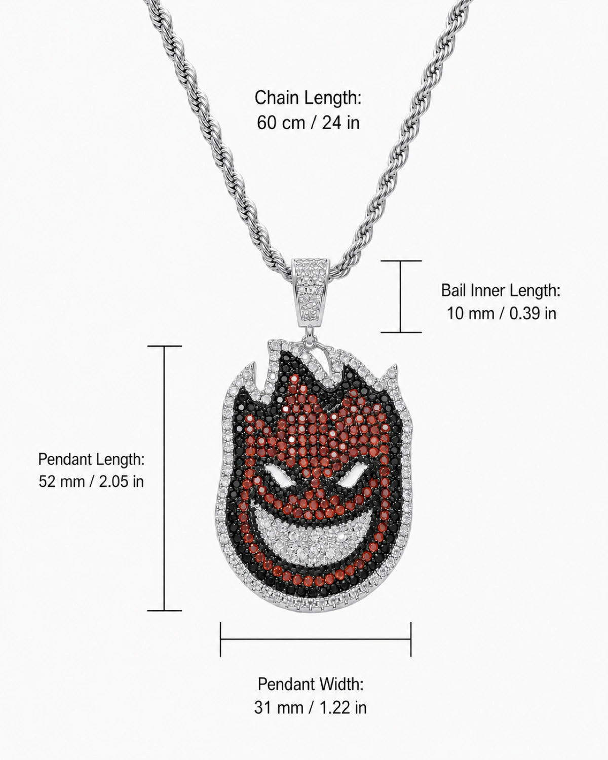 Iced CZ Flame Grin Pendant Necklace