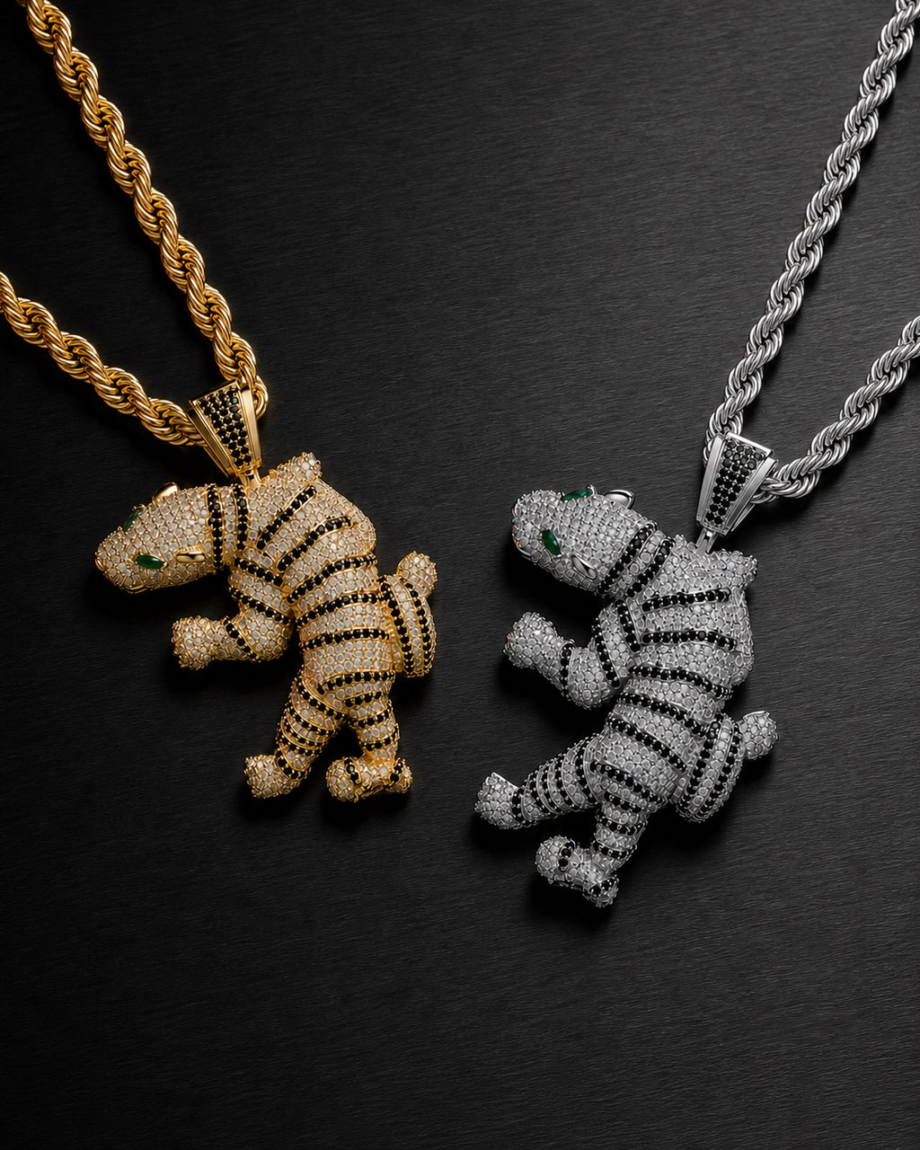 Iced CZ Wrapped Dinosaur Character Pendant Necklace