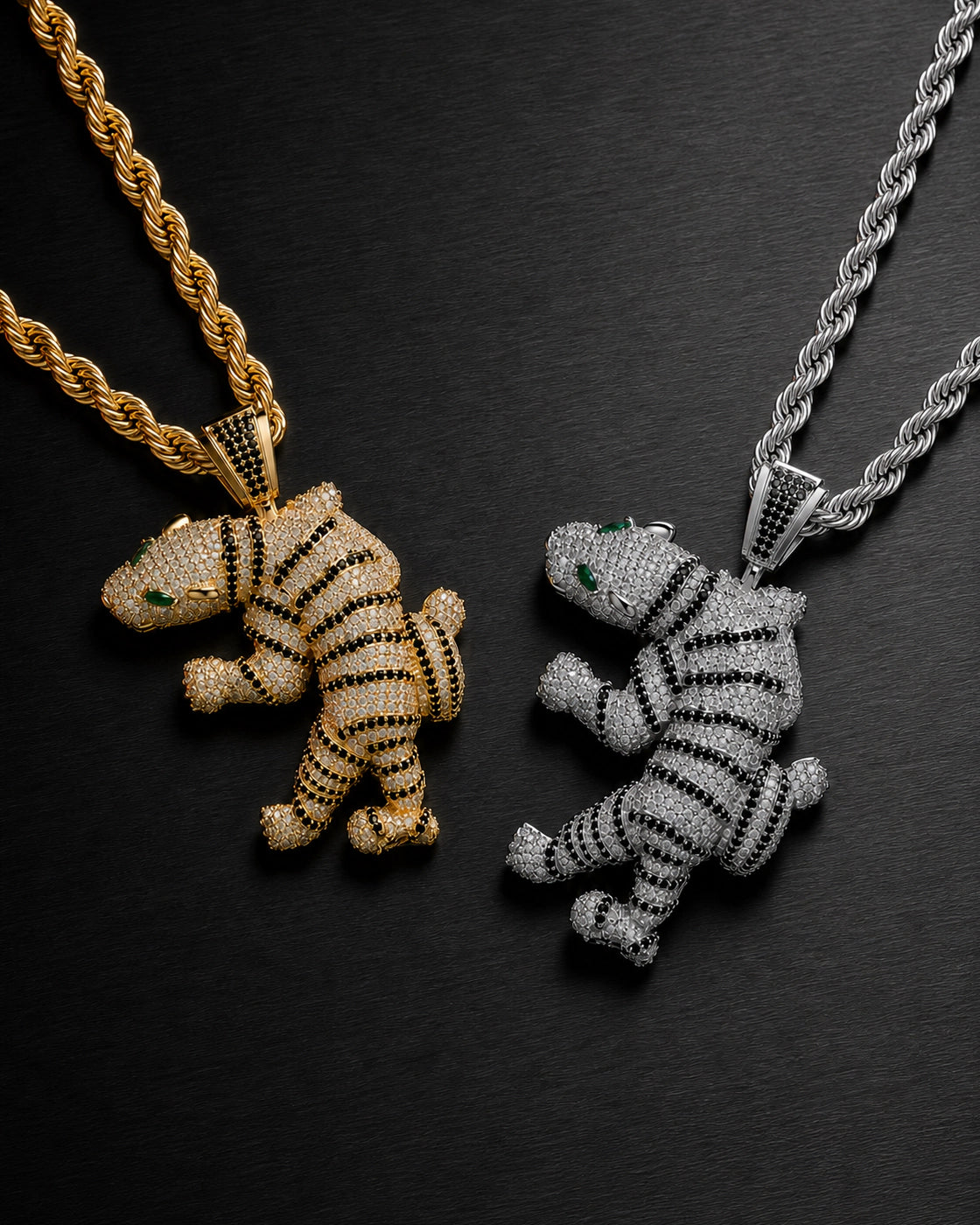Iced CZ Wrapped Dinosaur Character Pendant Necklace