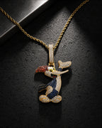 Iced CZ Cartoon Woodpecker Pendant Necklace