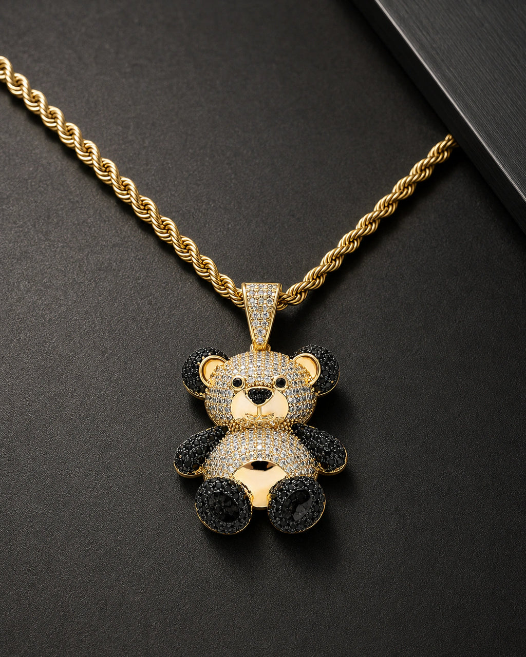 Iced CZ Little Bear Stone-Set Pendant Necklace