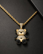 Iced CZ Little Bear Stone-Set Pendant Necklace