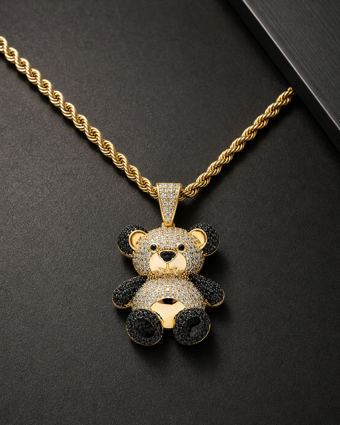 Iced CZ Little Bear Stone-Set Pendant Necklace