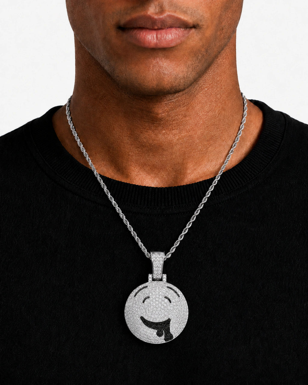 Iced CZ Dripping Smile Pendant Necklace