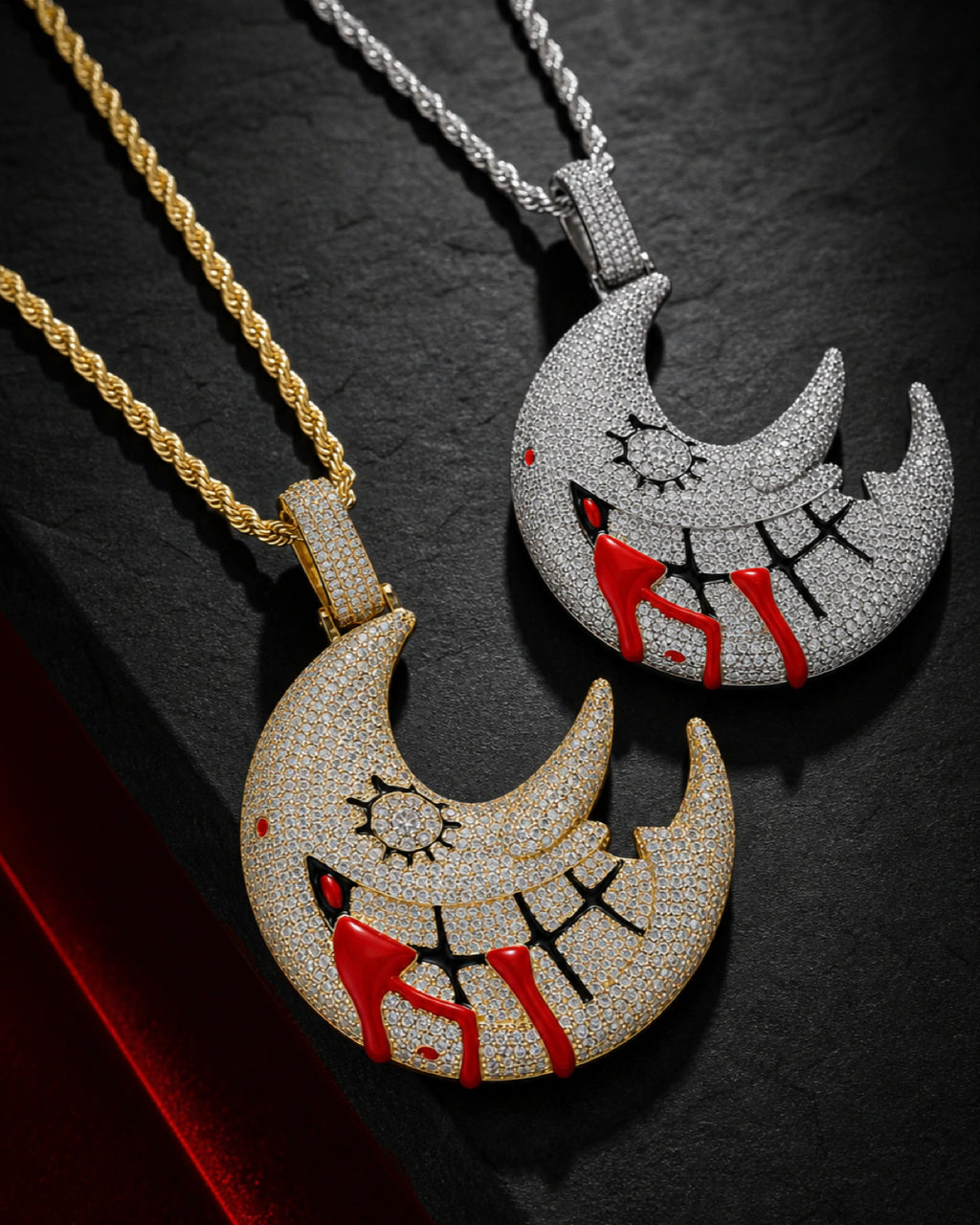 Iced CZ Crescent Grin Pendant Necklace