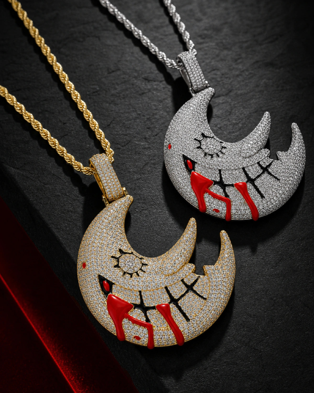 Iced CZ Crescent Grin Pendant Necklace