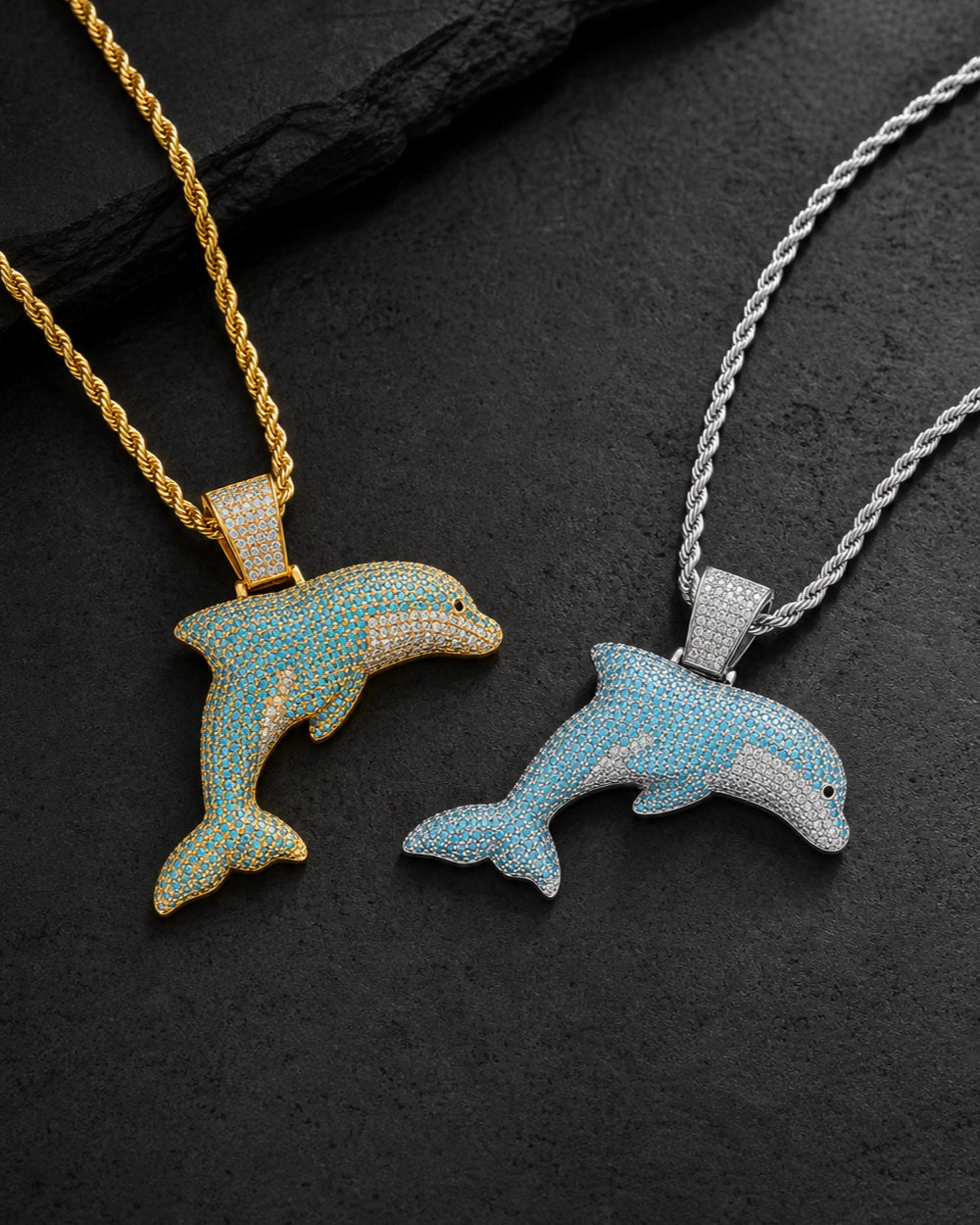 Iced CZ Dolphin Pendant Necklace