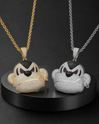 Iced CZ Scowling Cartoon Face Pendant Necklace