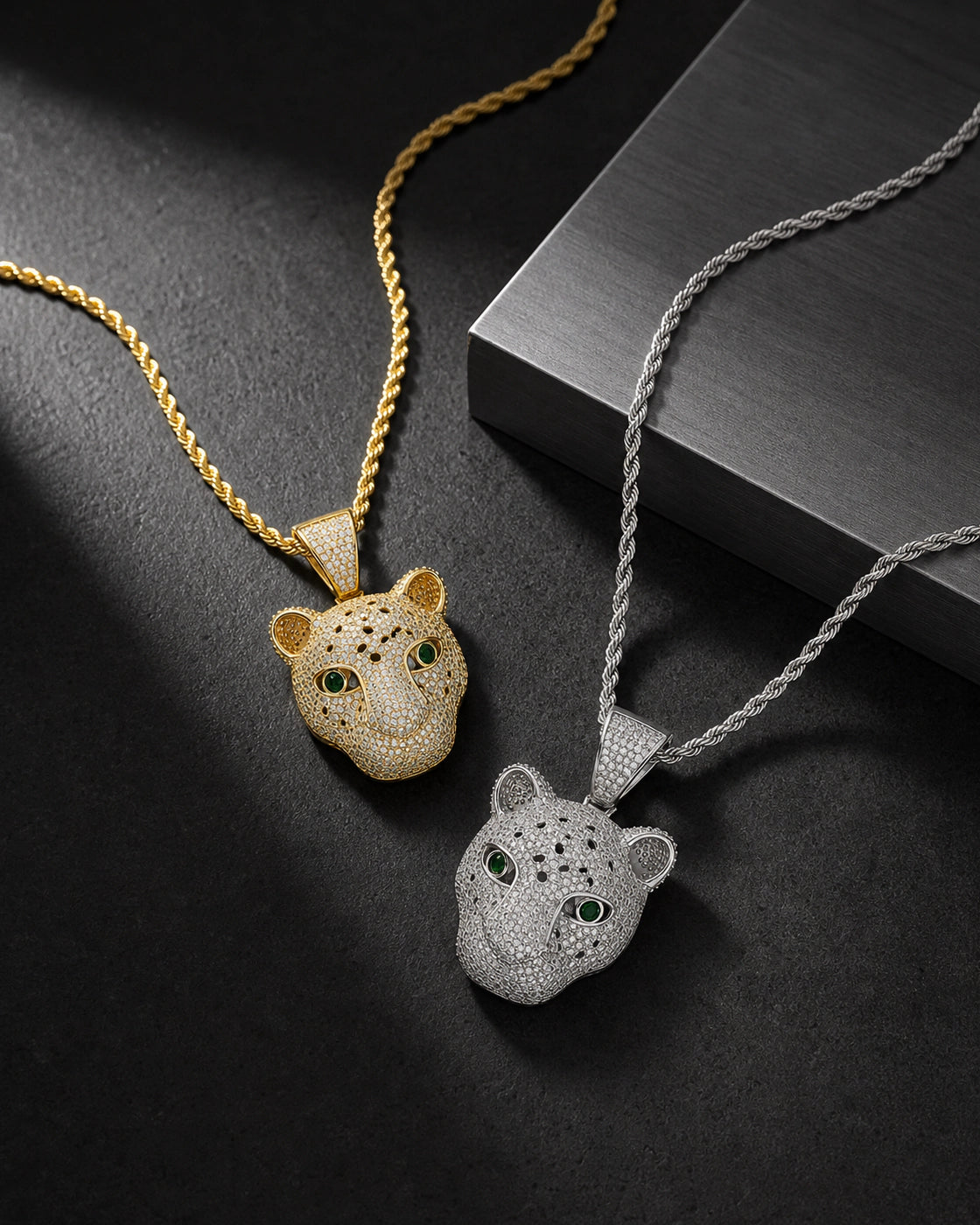Iced CZ Stone-Set Leopard Head Pendant Necklace