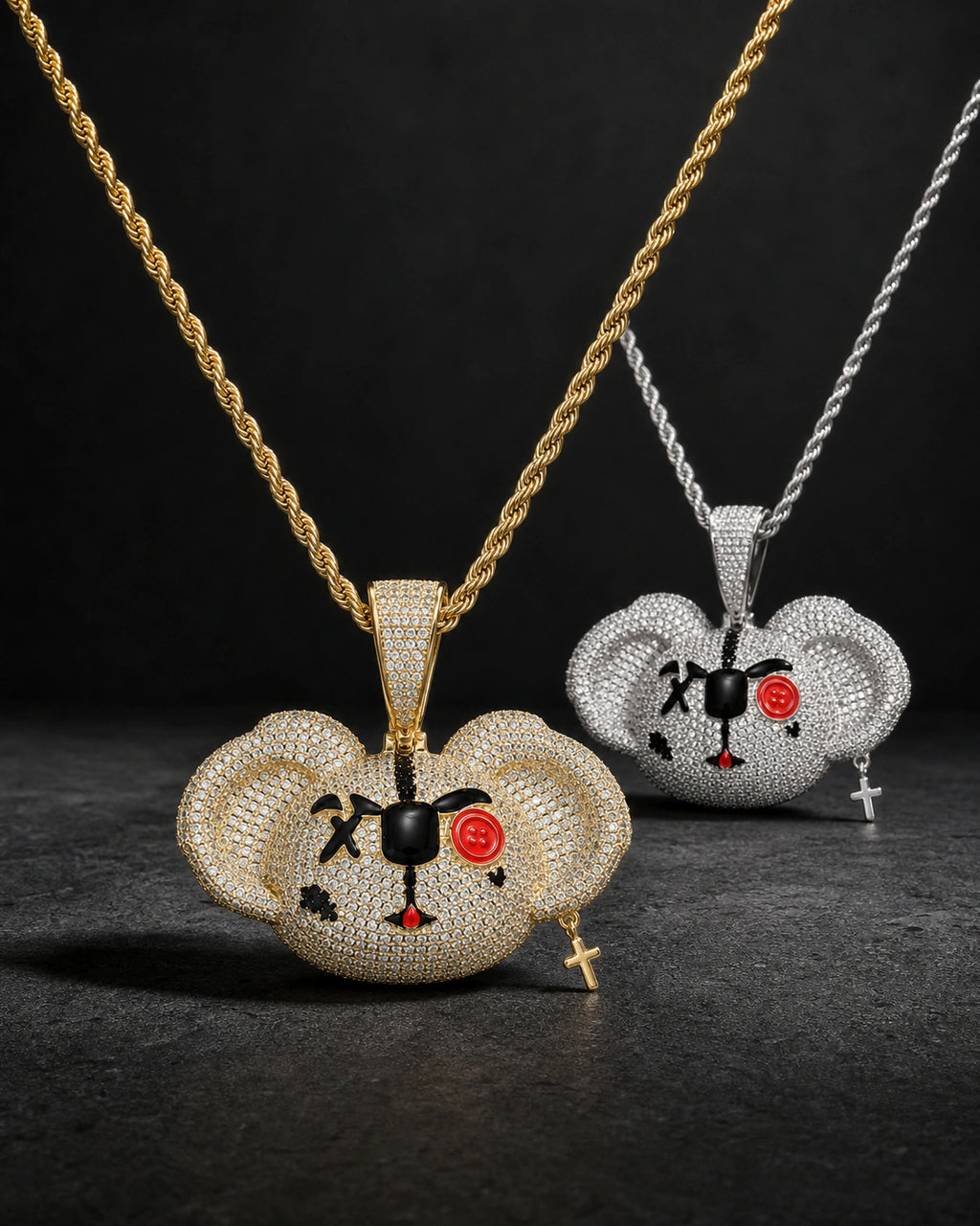 Iced CZ Stone-Set Cartoon Face Pendant Necklace
