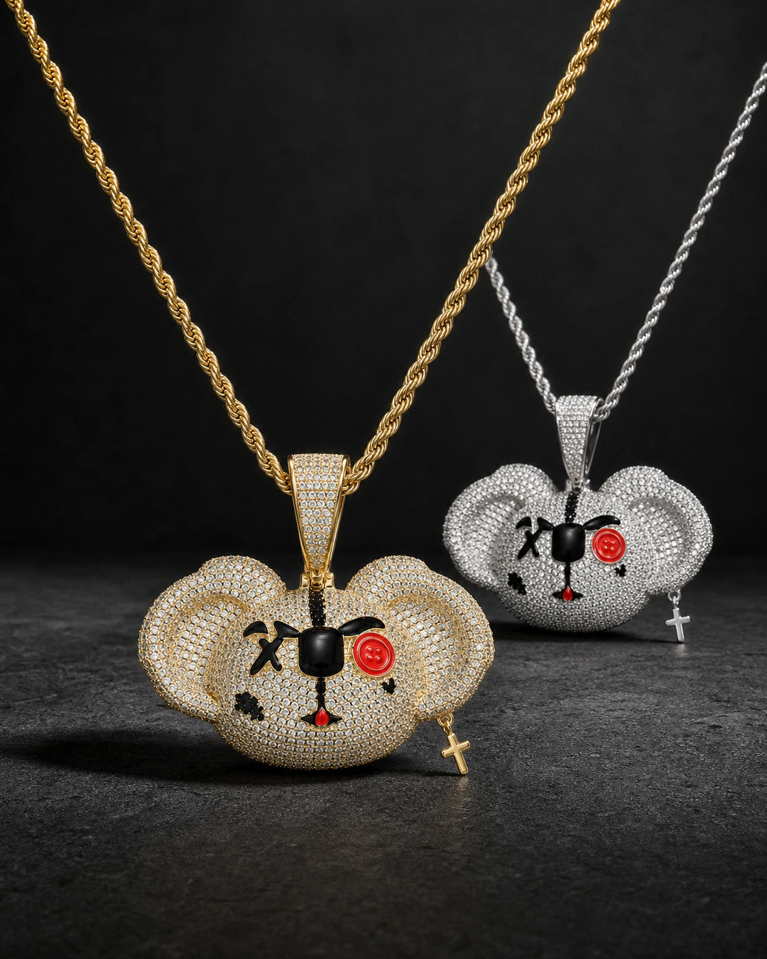 Iced CZ Stone-Set Cartoon Face Pendant Necklace