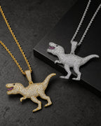 Iced CZ Dinosaur Pendant Necklace