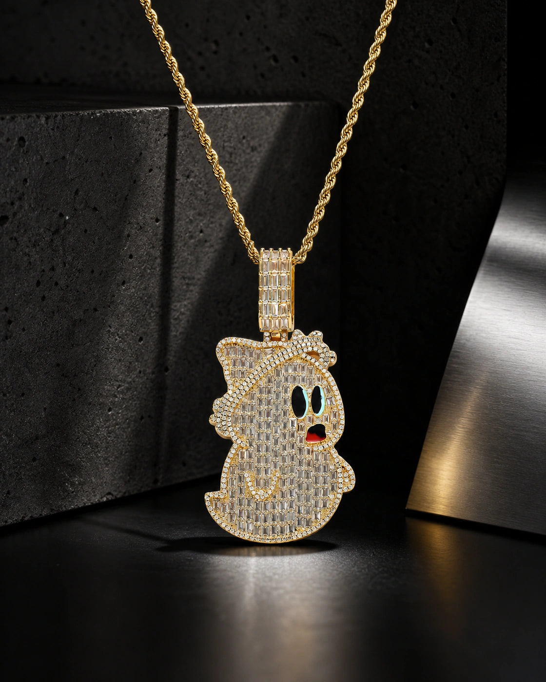 Iced CZ Ghost Pendant Necklace