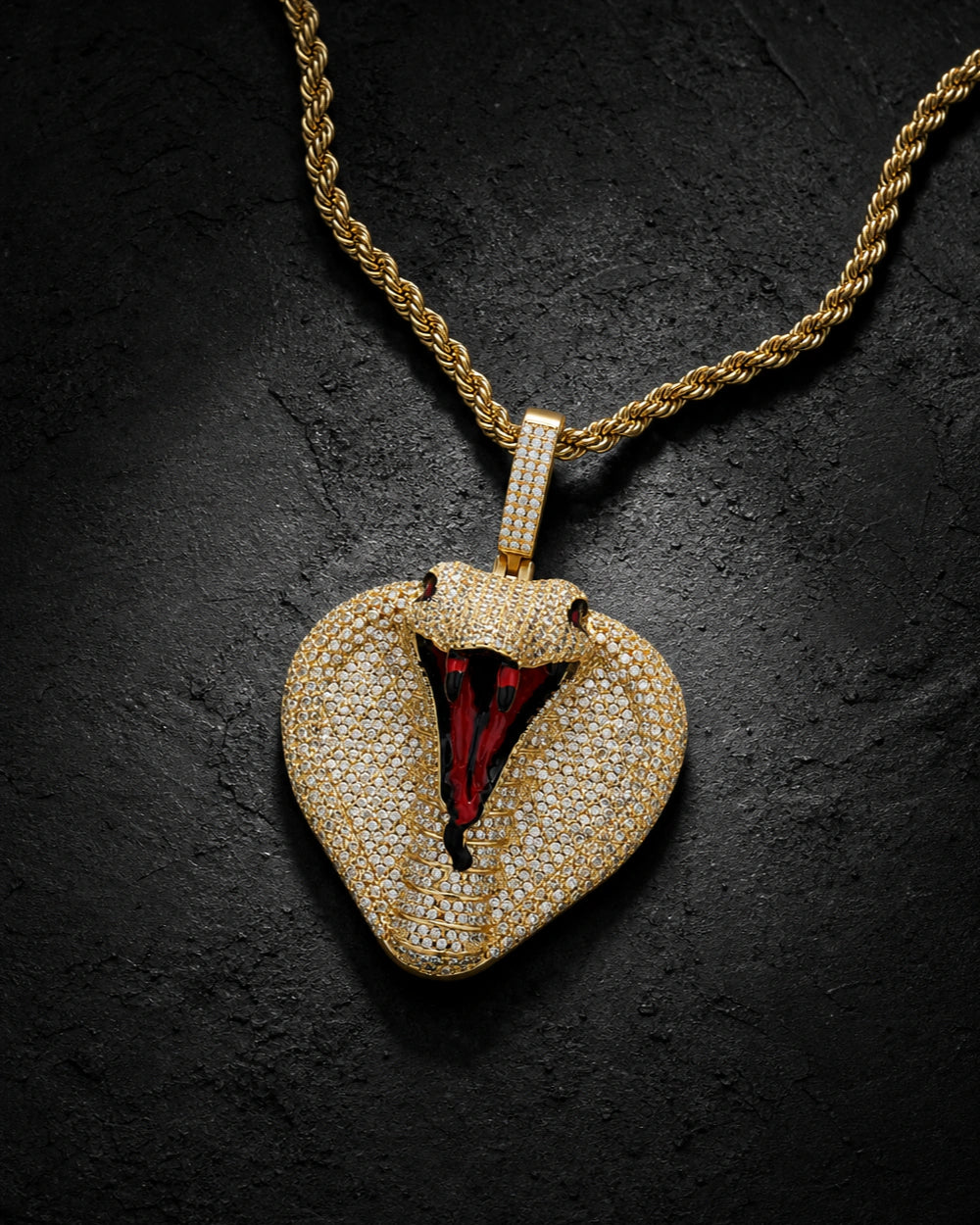 Iced CZ Pave Cobra Head Pendant Necklace