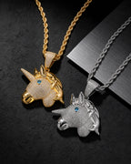 Iced CZ Unicorn Pendant Necklace