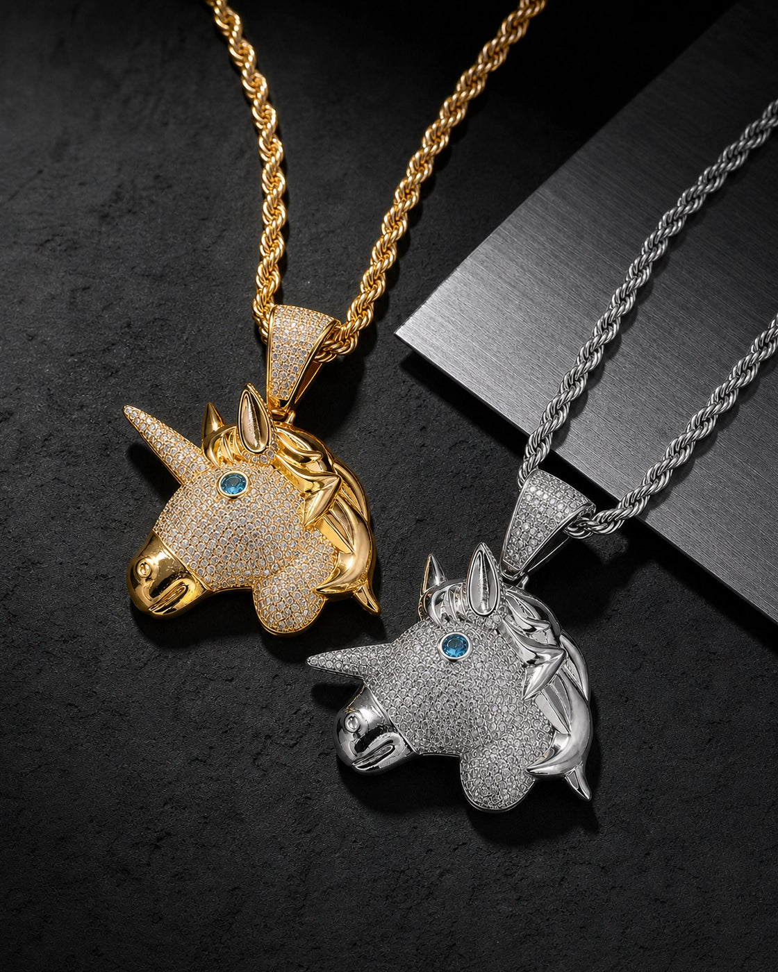 Iced CZ Unicorn Pendant Necklace