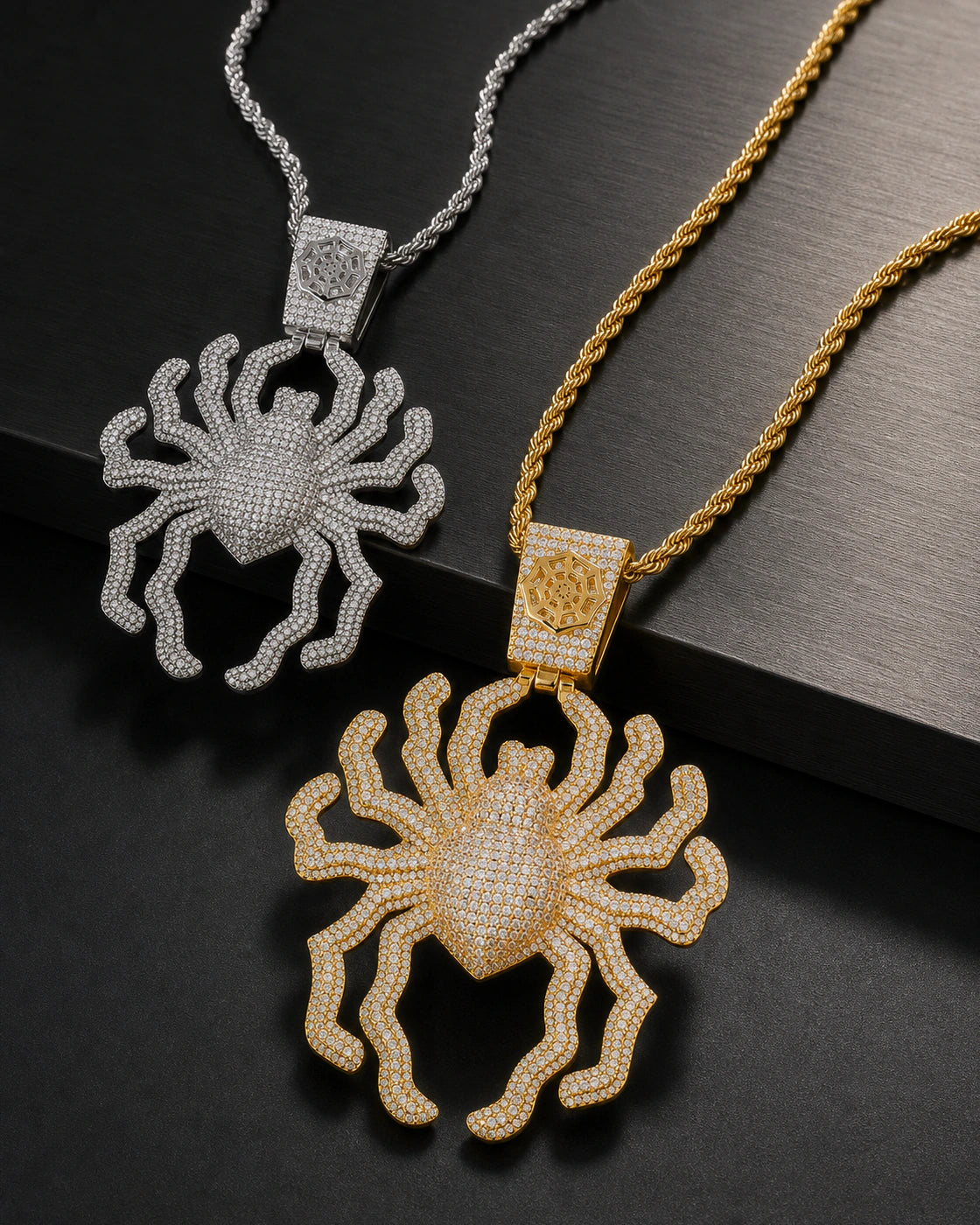 Iced CZ Spider Pendant Necklace