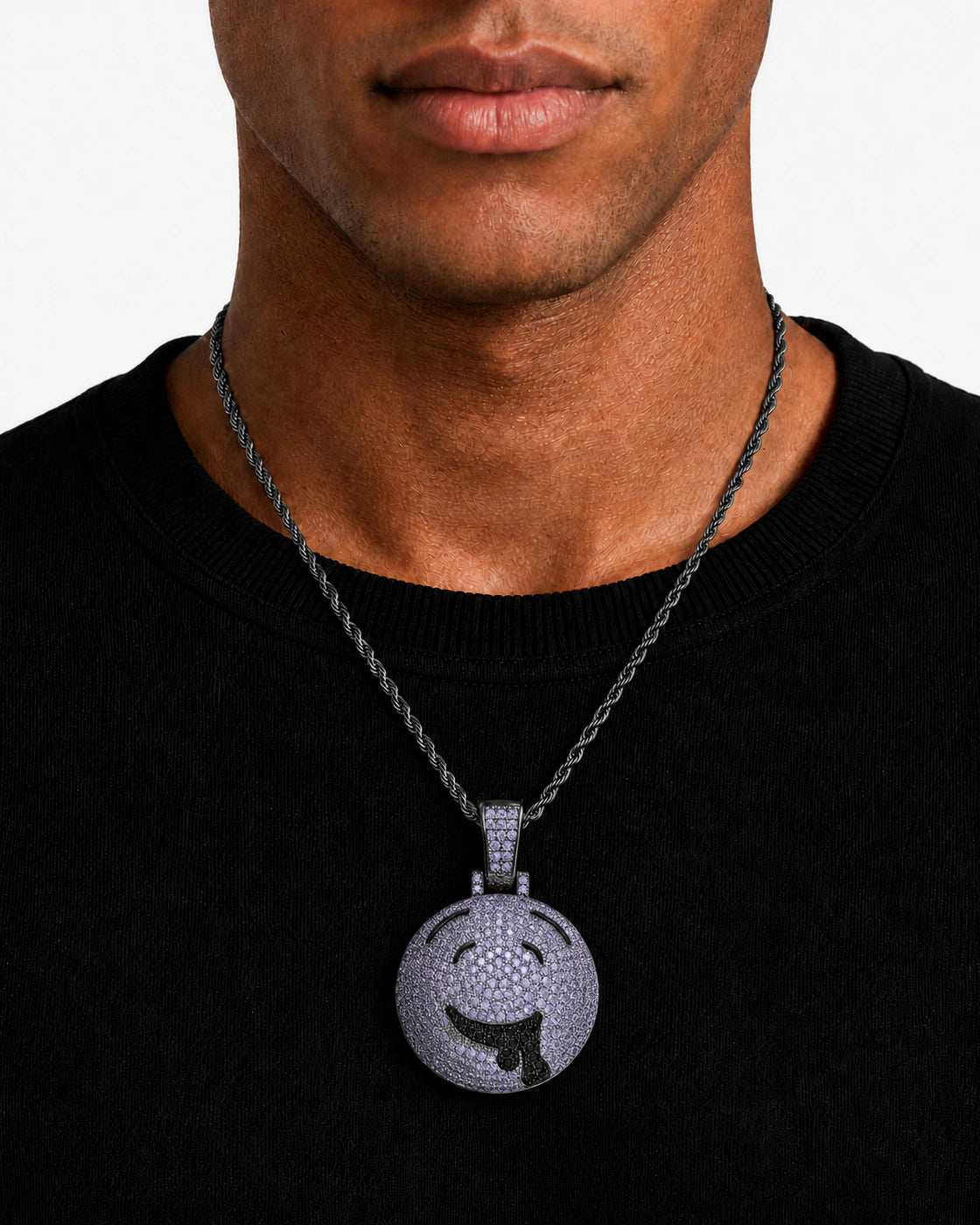 Iced CZ Dripping Smile Pendant Necklace