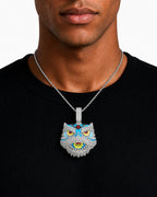Iced CZ Lion Dance Head Pendant Necklace