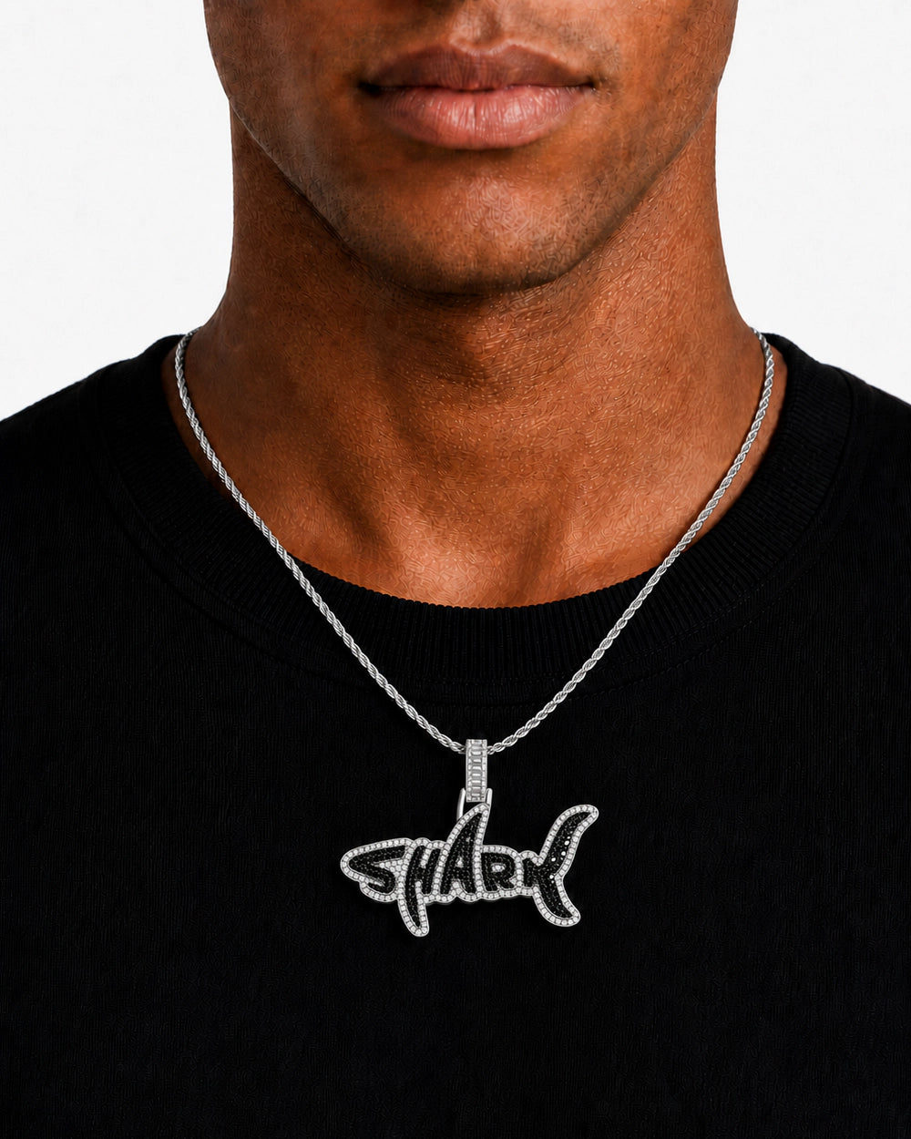 Iced CZ SHARK Pendant Necklace