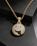 Iced CZ Dripping Smile Pendant Necklace