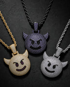 Iced CZ Horned Grin Pendant Necklace