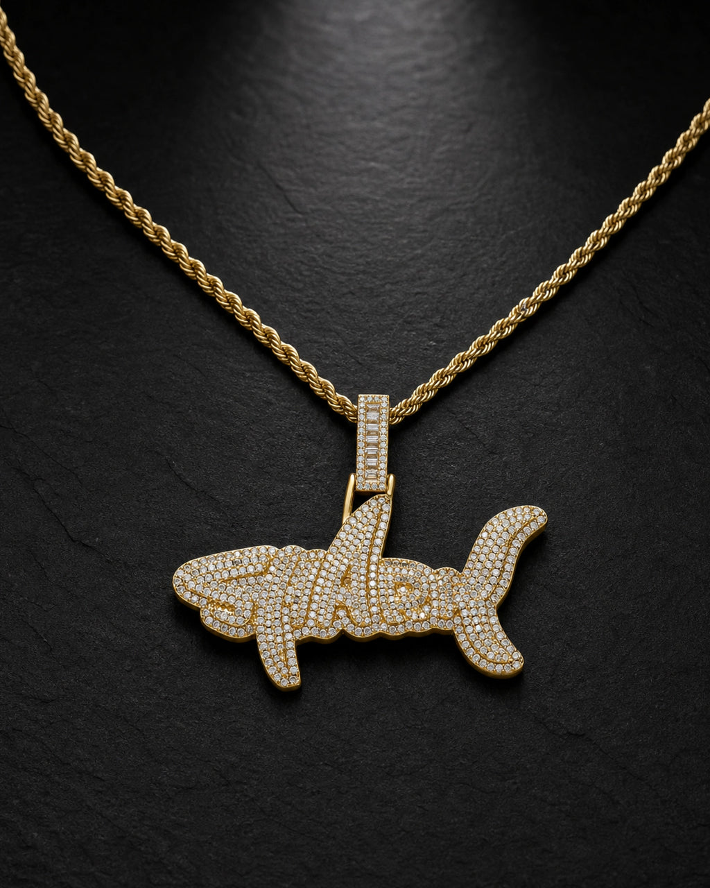 Iced CZ SHARK Pendant Necklace