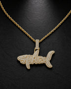 Iced CZ SHARK Pendant Necklace