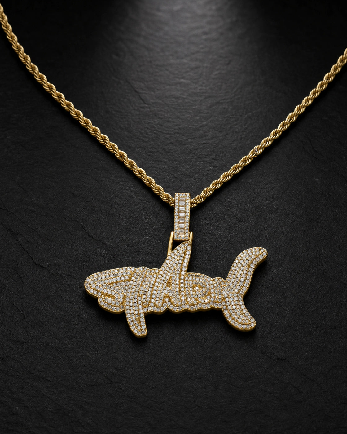 Iced CZ SHARK Pendant Necklace
